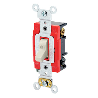 20 Amp, 120/277 Volt, Toggle 3-Way AC Quiet Switch, Industrial Grade, Grounding, Back & Side Wired, - LIGHT ALMOND