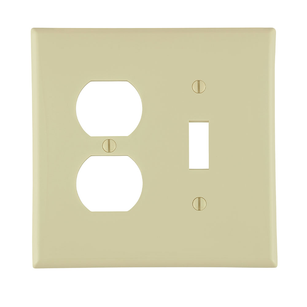 2-Gang Wallplate, 1-Toggle and 1-Duplex Outlet/Receptacle Wallplate, Midway Size, Thermoplastic Nylon, Ivory