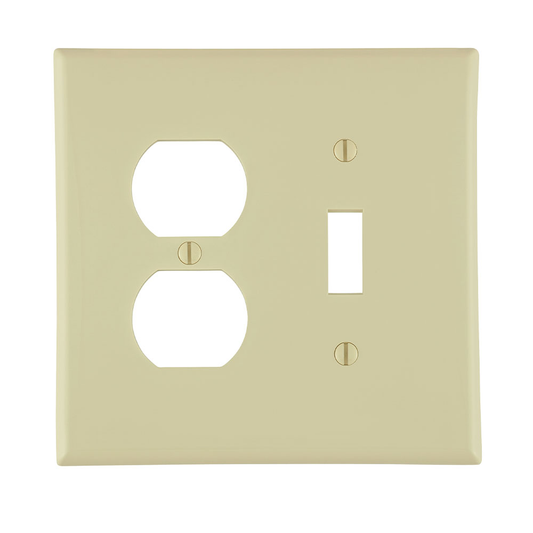 2-Gang Wallplate, 1-Toggle and 1-Duplex Outlet/Receptacle Wallplate, Midway Size, Thermoplastic Nylon, Ivory