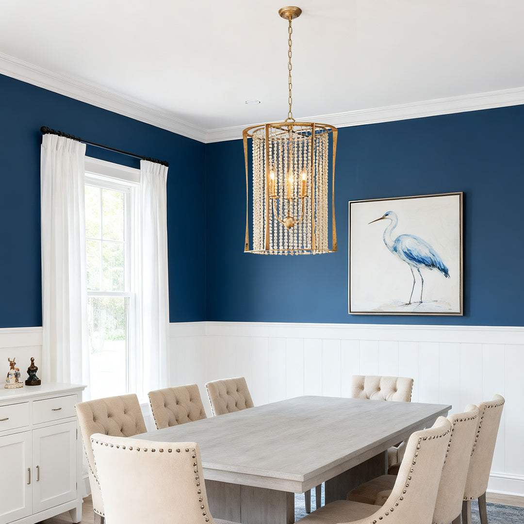 Wood Beaded Chandelier Handcrafted elegant stylish Gold Ceiling Light