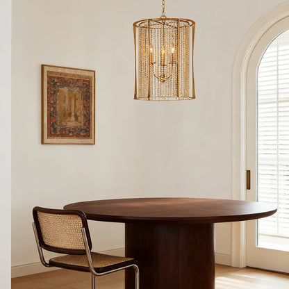 Wood Beaded Chandelier Handcrafted elegant stylish Gold Ceiling Light