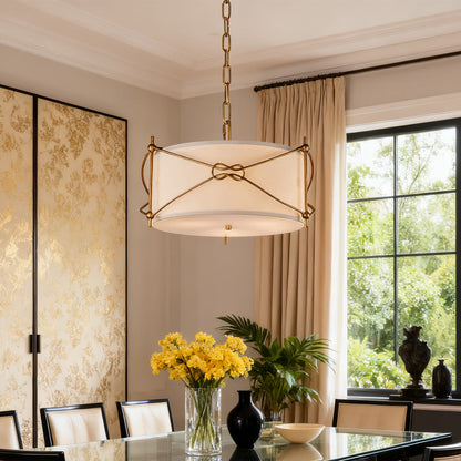 White Drum Pendant Light with a Polished Gold Stylish Ceiling Light