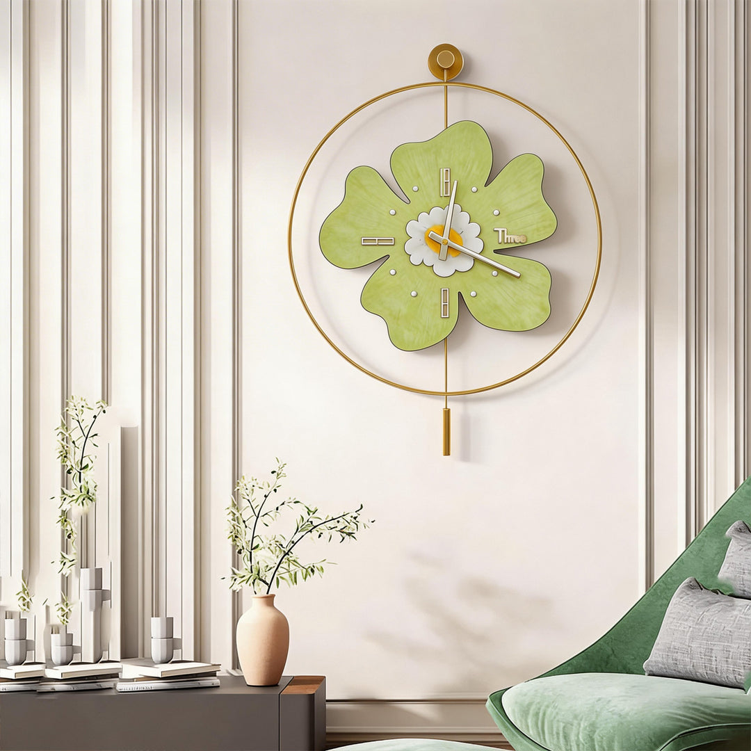 Wall Clock with Light Floral LED Remote Control Light