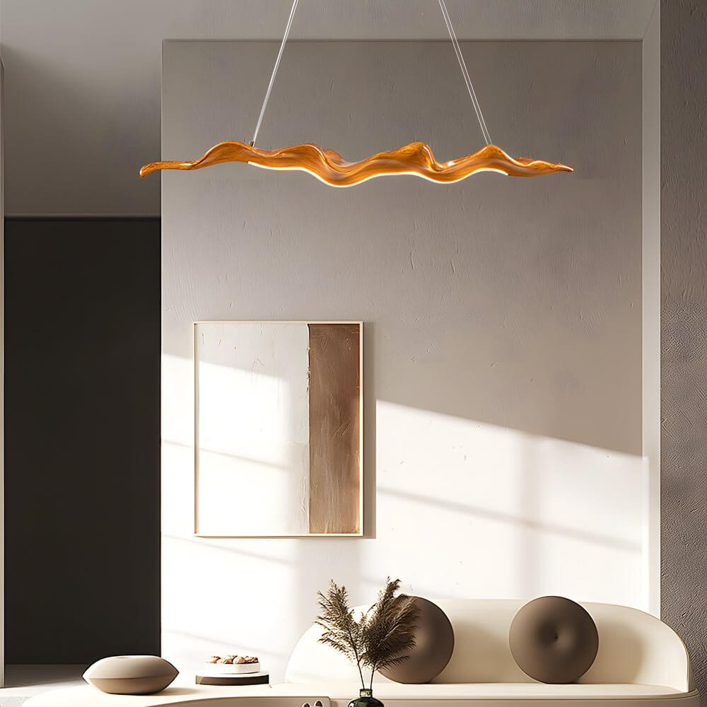 Wood Pendant Light Chandelier Wave Elegant Japanese LED Light