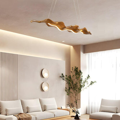 Wood Pendant Light Chandelier Wave Elegant Japanese LED Light