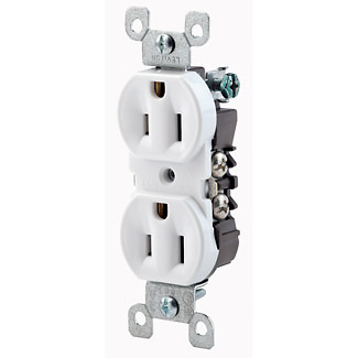 15 Amp, 125 Volt, NEMA 5-15R, 2-Pole, 3-Wire, CO/ALR Duplex Receptacle, Straight Blade, Residential Grade, Grounding, Side Wired, Steel Strap, White