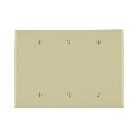 3-Gang Blank Wallplate, Midway Size, Thermoplastic Nylon, Ivory