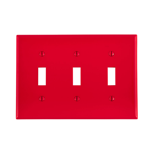 3-Gang Toggle Switch Wallplate, Standard Size, Thermoplastic Nylon, Red