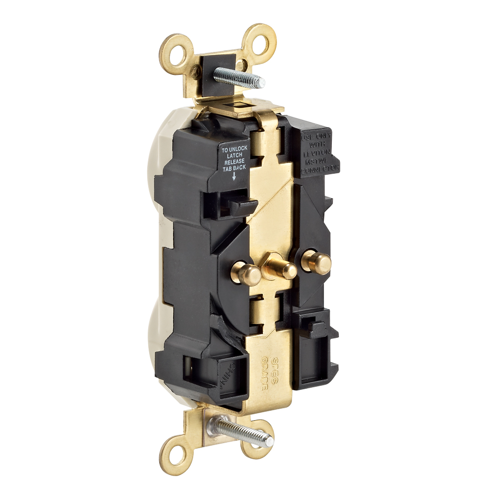 20 Amp Lev-Lok® Duplex Receptacle/Outlet, Industrial Grade, Self-Grounding