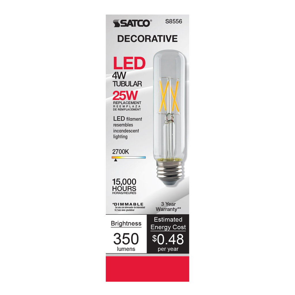 4 Watt T10 LED; Clear; Medium base; 2700K; 350 Lumens; 120 Volt