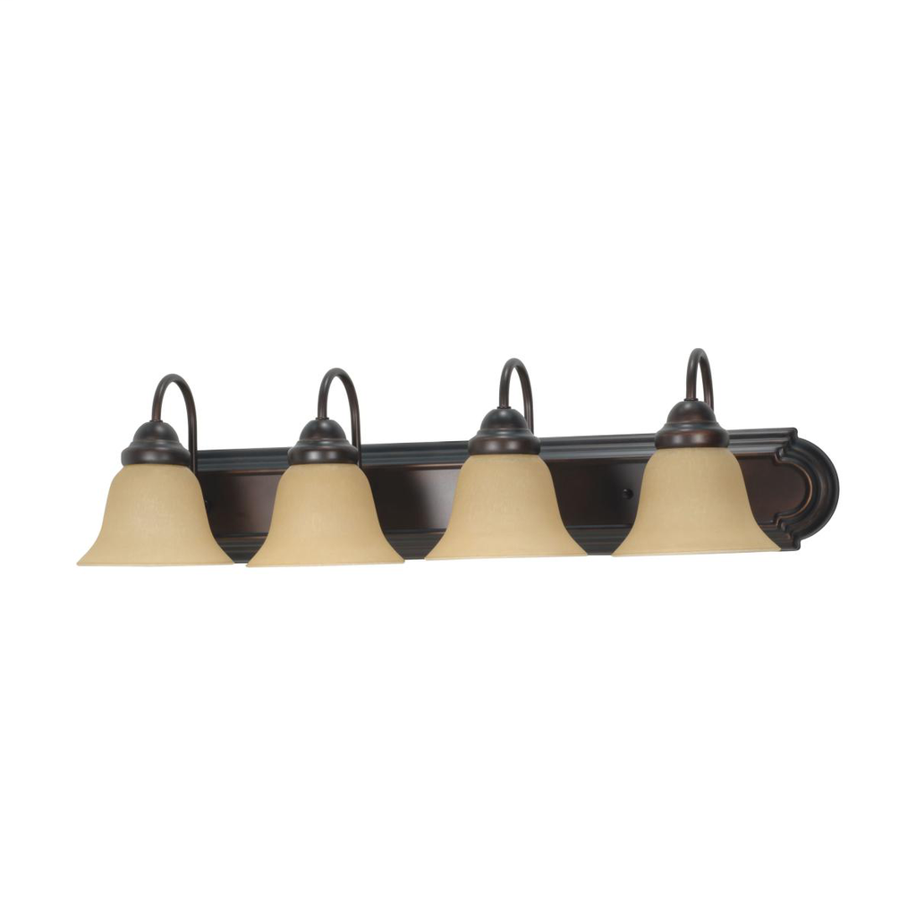 Ballerina - 4 Light 30" Vanity with Champagne Linen Washed Glass - Mahogany Bronze Finish