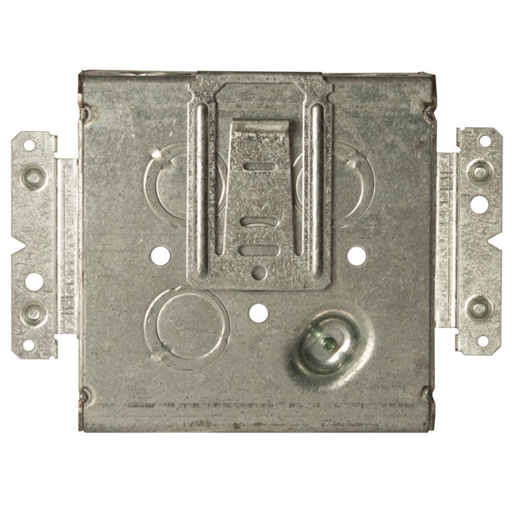 4-11/16 in. Square Box, Welded, 2-1/8 in. Deep with One 1/2 in. KO & Fifteen TKO's, Raised, 8 in. #12 Stranded Copper Pigtail, UBS, M Bracket
