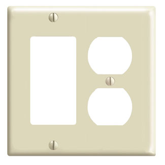 2-Gang Combination Wallplate, 1-Duplex and 1-Decora/GFCI, Standard Size, Thermoset, Ivory