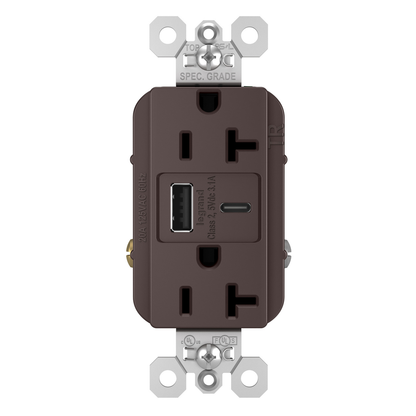 20A 125V Tamper-Resistant Duplex Receptacle with USB A/C Charging Ports, Brown