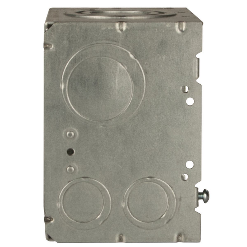 4-11/16 in. Square Box, Large Capacity, Welded, 3-1/4 in. Deep, (2) 1/2 in. KO, (4) 1/2 - 3/4 in. TKO, (2) 3/4 - 1 in. TKO, (2) 1 - 1-1/4 in. TKO, (2) 1, 1-1/4, 1-1/2, 2 in. KO