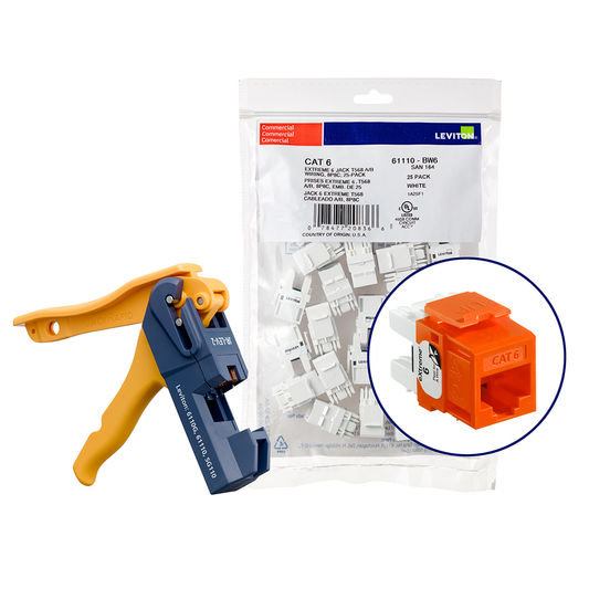 150 EXTREME™ Cat 6 QUICKPORT™ Jacks, Bulk QUICKPACK™, Orange, Kitted with JackRapid™ Tool