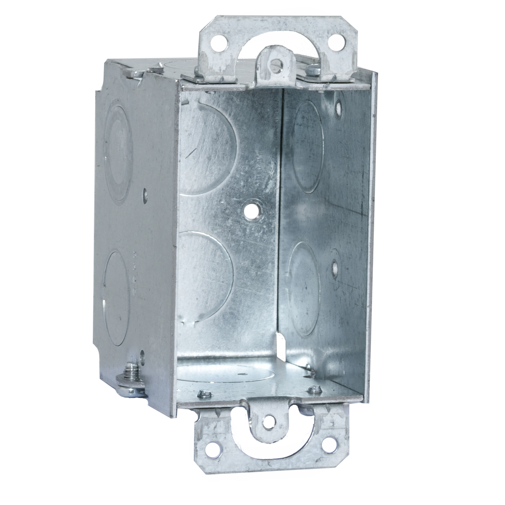 3 in. x 2 in. Switch Box, Gangable, 2-1/2 in. Deep, Six 1/2 & Two 3/4 in. KO's, Plaster Ears