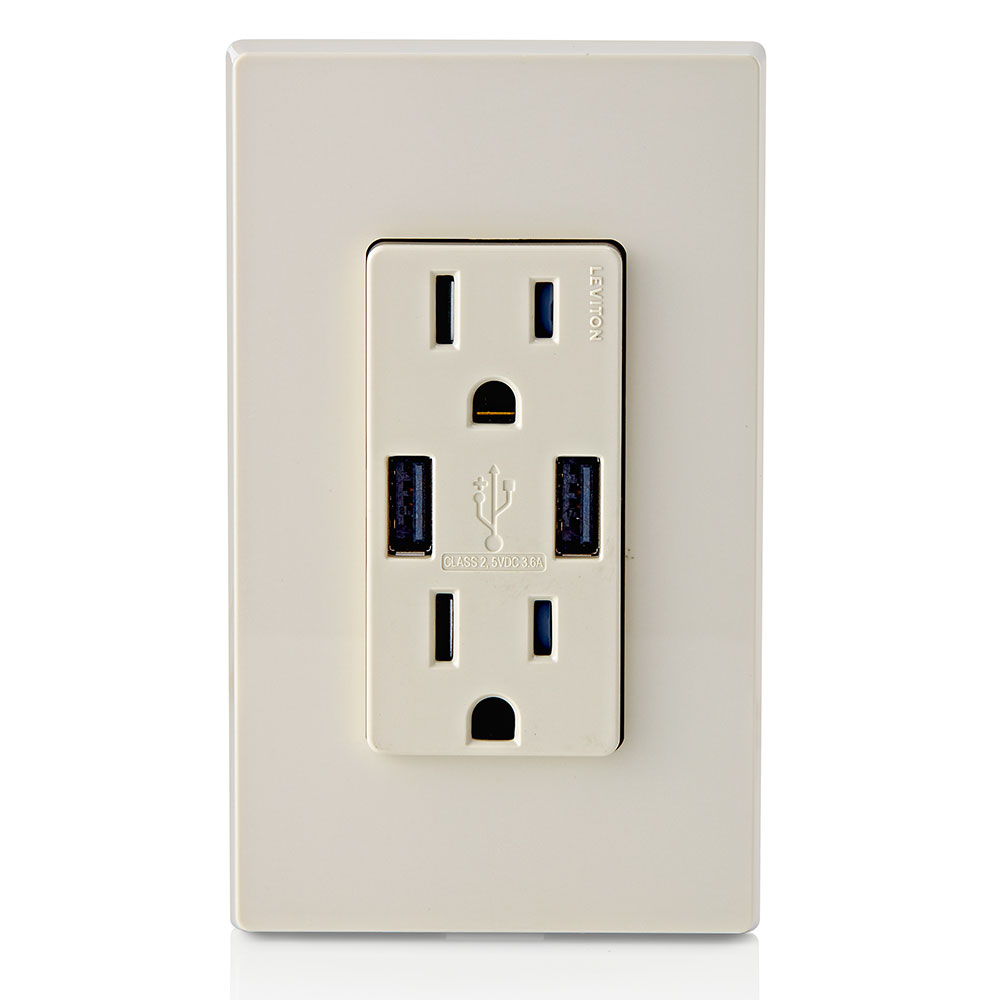 3.6A USB Type-A/Type-A Wall Outlet Charger with 15A Tamper-Resistant Receptacles