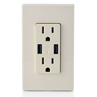 3.6A USB Type-A/Type-A Wall Outlet Charger with 15A Tamper-Resistant Receptacles