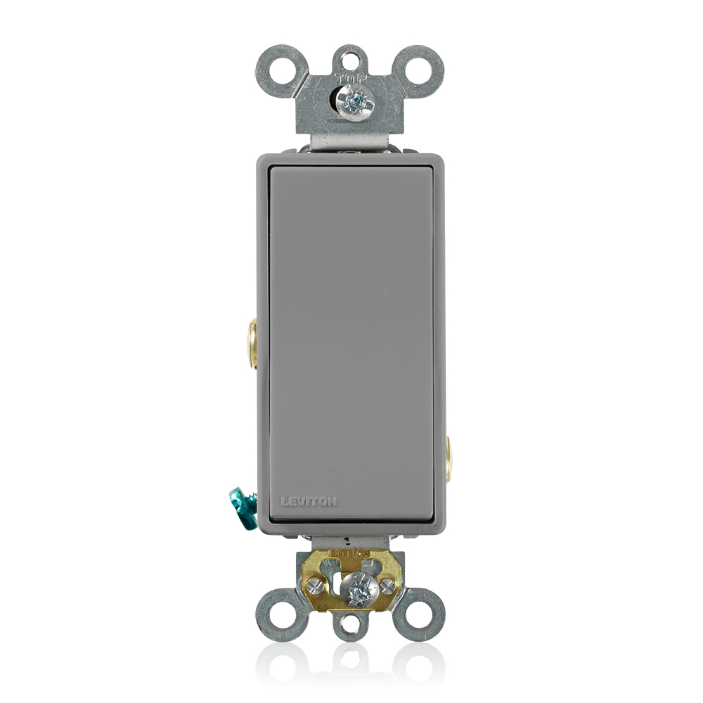 15 Amp, 120/277 Volt, Decora Plus Rocker Single-Pole AC Quiet Switch, Commercial Spec Grade, Self Grounding, Back & Side Wired, - Gray