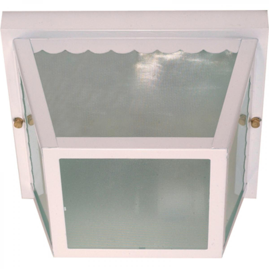 2 Light - 10" Carport Flush with Textured Frosted Glass - White Finish