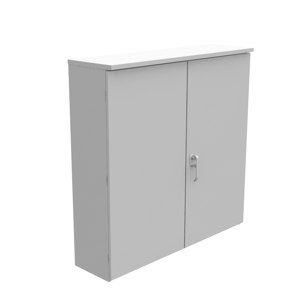 48x12x48 Hinge Cover Type 3R Steel No Knockouts ANSI 61 Gray Double Doors Padlocking 3 Point Handle Back Panel Weld Studs Drip Shield No Center Post