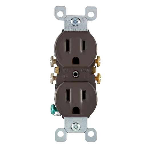 15 Amp Duplex Outlet/Receptacle, No Ears, Grounding, Brown