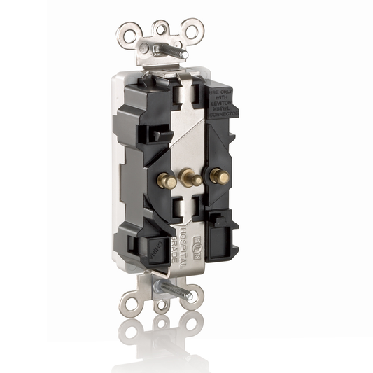 20 Amp Lev-Lok® Decora Plus Duplex Receptacle/Outlet, Industrial Grade, Self-Grounding