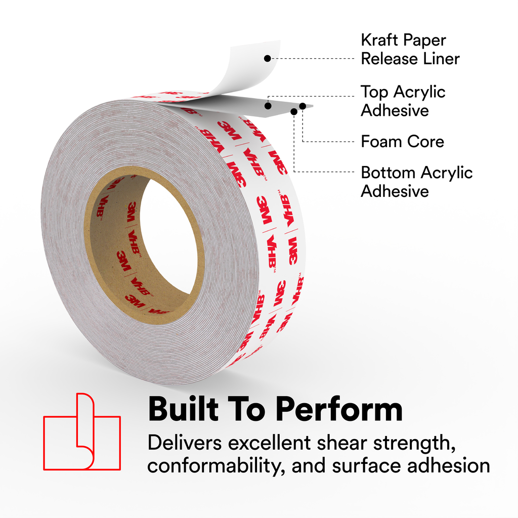 3M VHB Tape 4936, Gray, 1/4 in x 984 yd, Levelwound, 1 Roll/Case