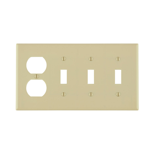 4-Gang Combination Wallplate, 3-Toggle and 1-Duplex Outlet/Receptacle, Standard Size, Ivory