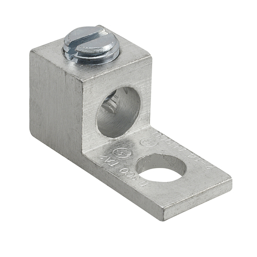 Aluminum Mechanical Lug, Conductor Range 2-14, 1 Port, 1 Hole, 1/4in Bolt Size, Tin Plated, UL, CSA, bag of 2