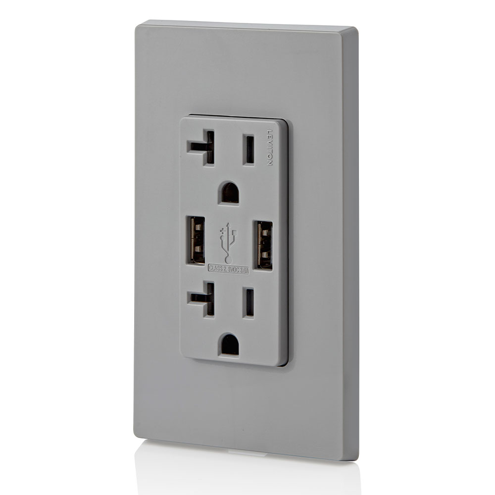 3.6A USB Type-A/Type-A Wall Outlet Charger with 20A Tamper-Resistant Receptacles