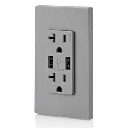 3.6A USB Type-A/Type-A Wall Outlet Charger with 20A Tamper-Resistant Receptacles