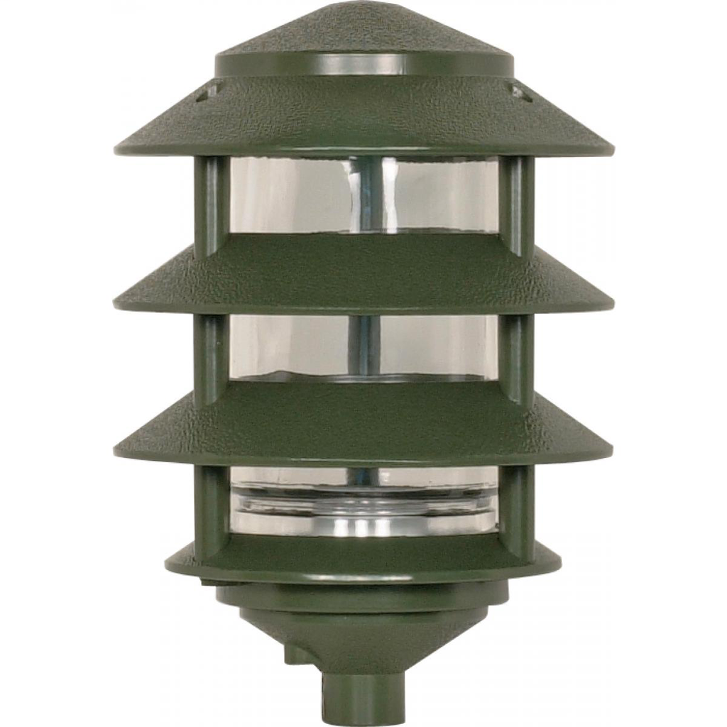 1 Light - 9" Pathway Light - Three Louver - Small Hood - Green Finish