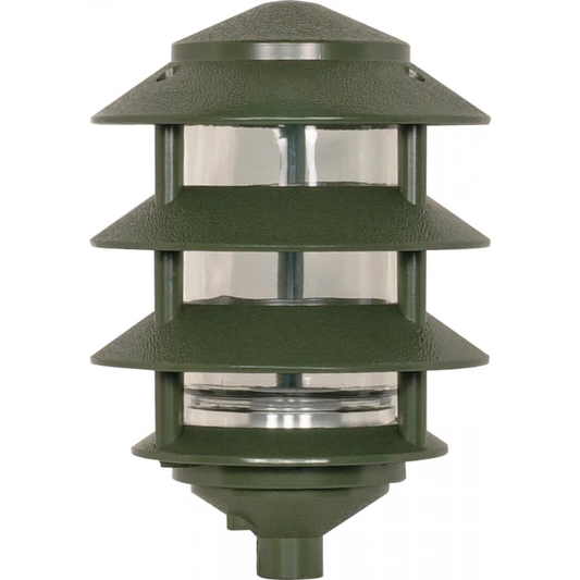 1 Light - 9" Pathway Light - Three Louver - Small Hood - Green Finish