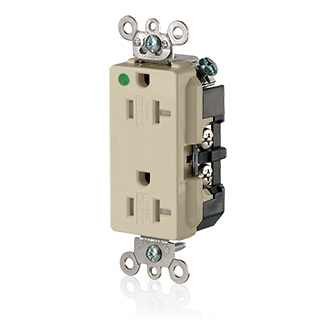 20 Amp Decora Plus Duplex Receptacle/Outlet, Hospital Grade, Tamper-Resistant, Self-Grounding