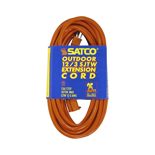 25Ft Orange Heavy Duty Outdoor Extension Cord; 12/3 15A-125V; 1875W