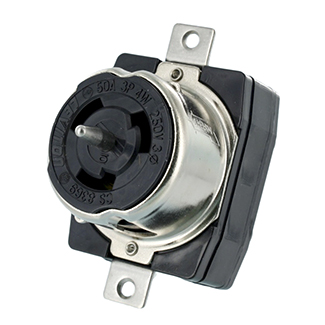 50 Amp, 250 Volt, Black & White Locking Flush Mount Receptacle, Industrial Grade