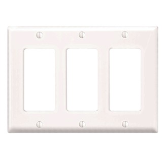 3-Gang Decora Wallplate, Midway Size, Thermoplastic Nylon, White