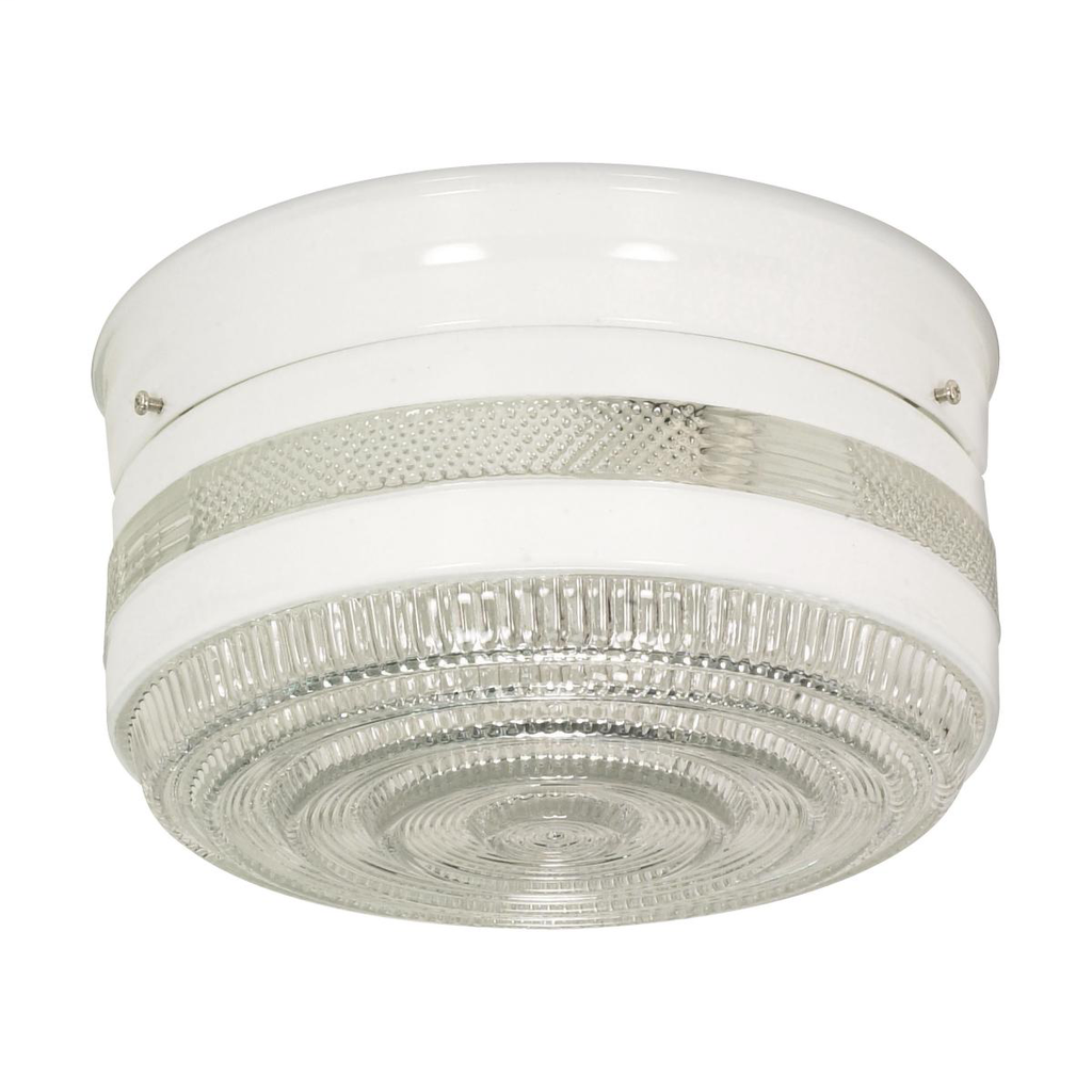 2 Light - 10" Flush with White and Crystal Accent Glass - White Finish