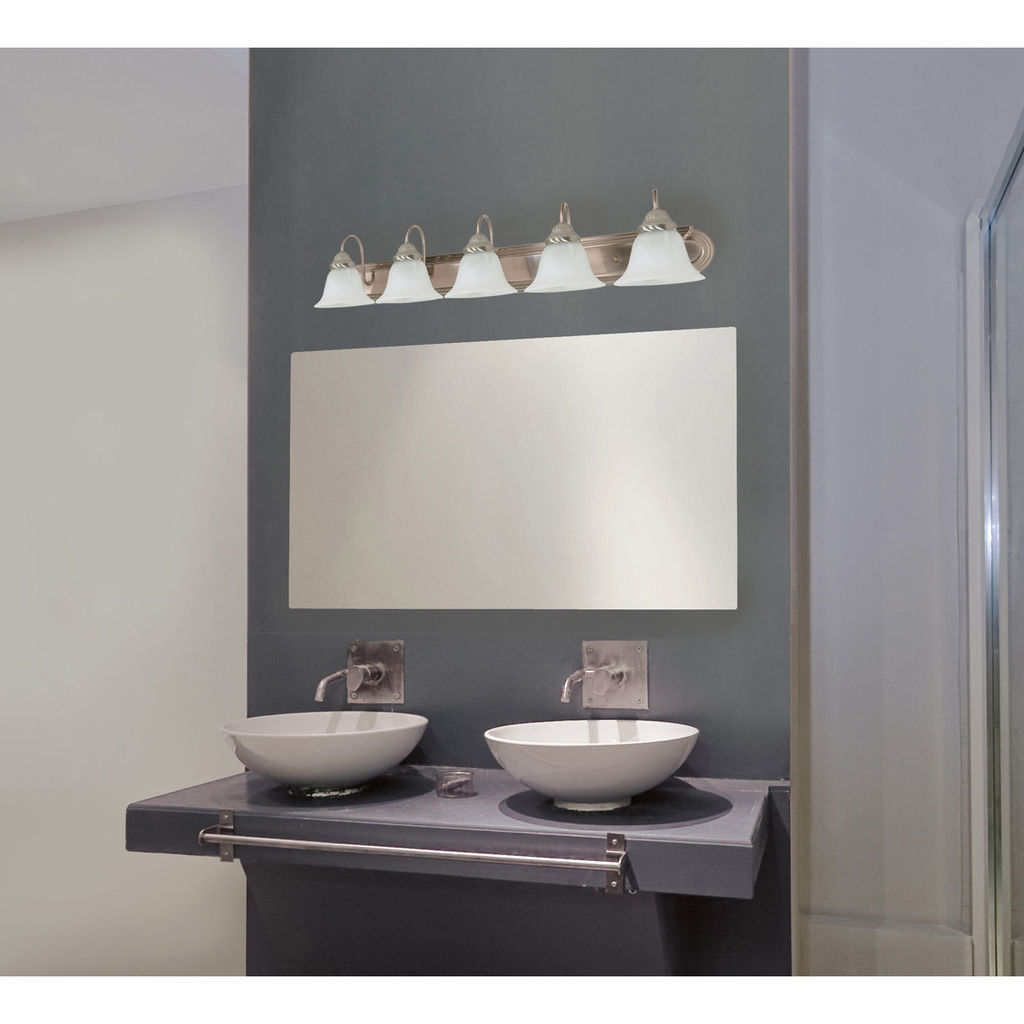 Ballerina - 5 Light 36" Vanity with Alabaster Glass - Brushed Nickel Finish