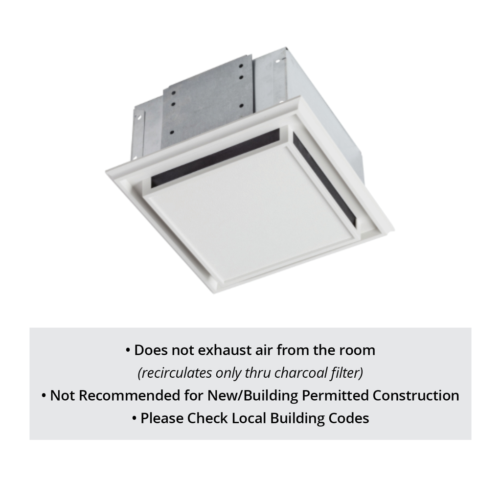 Broan® Duct-free Ventilation Fan with plastic grille, snap-in mounting and charcoal filter