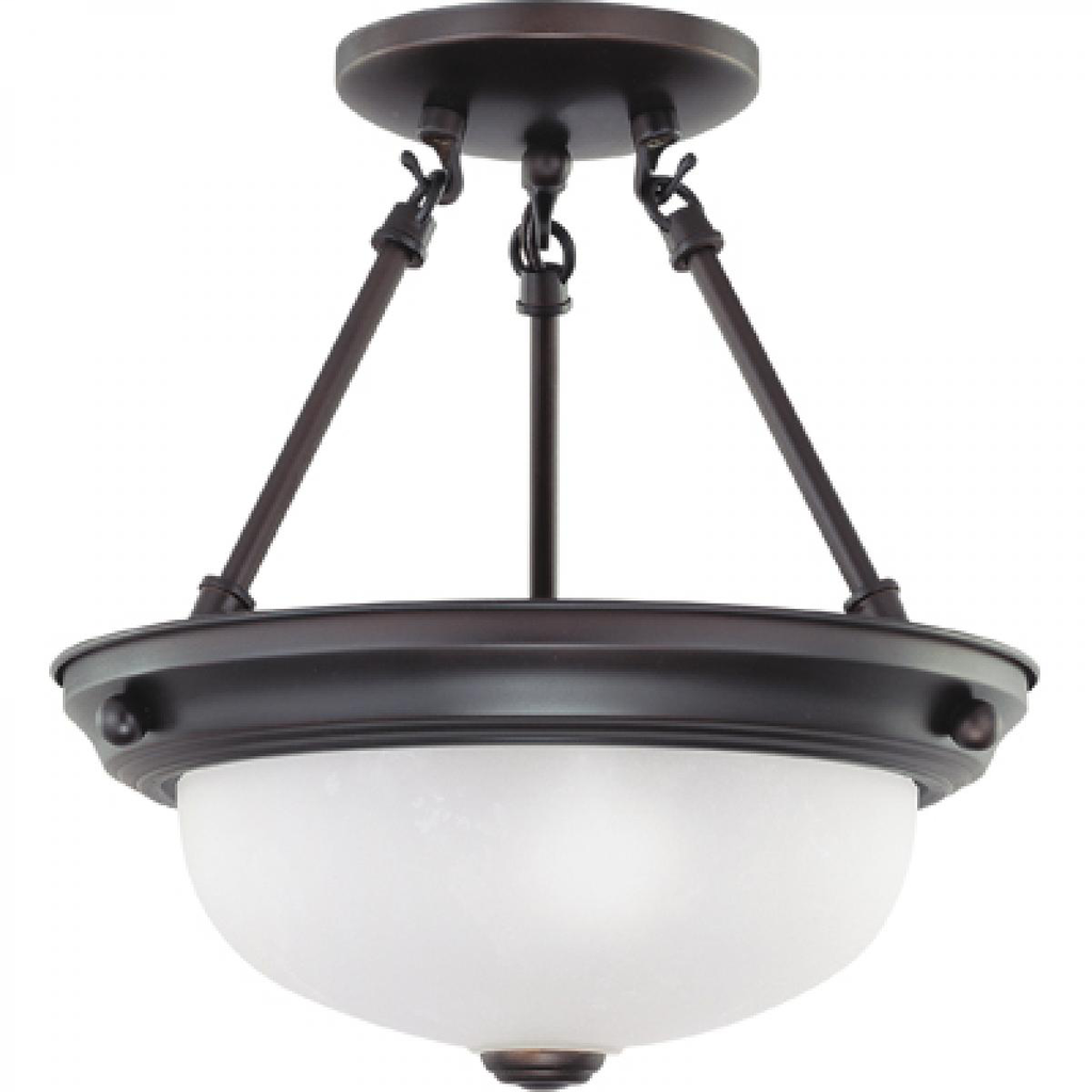 2 Light - Semi Flush with Frosted White Glass - Mahogany Bronze Finish