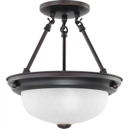 2 Light - Semi Flush with Frosted White Glass - Mahogany Bronze Finish