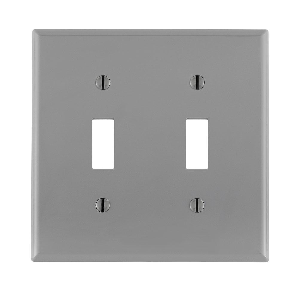2-Gang Toggle Switch Wallplate, Standard Size, Thermoplastic Nylon, Gray