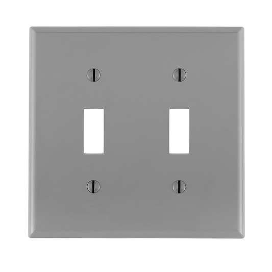 2-Gang Toggle Switch Wallplate, Standard Size, Thermoplastic Nylon, Gray