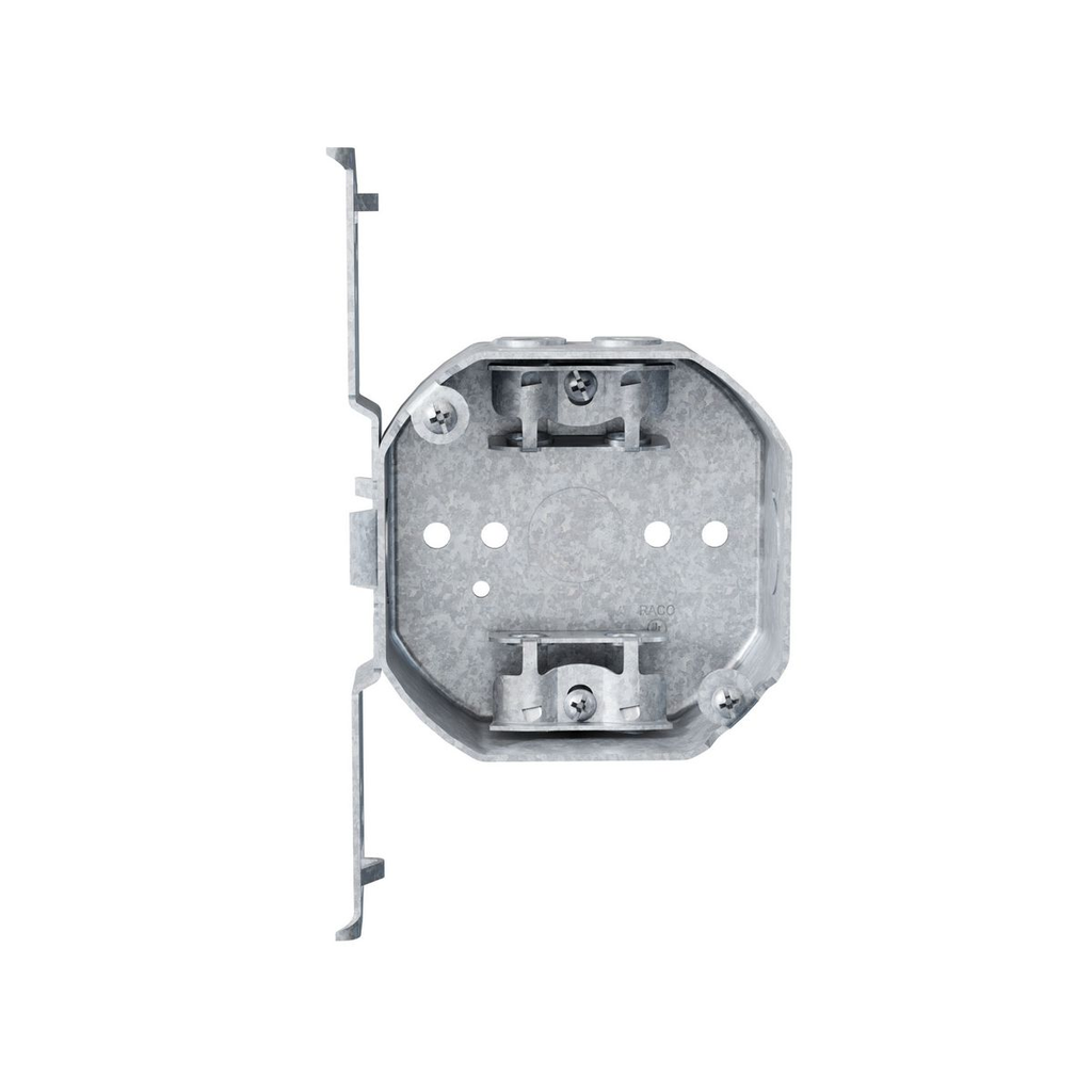 4 in. Octagon Box, Drawn, 1-1/2 in. Deep, Two 1/2 in. KO's & AC/MC/Flex Clamps, TS Bracket