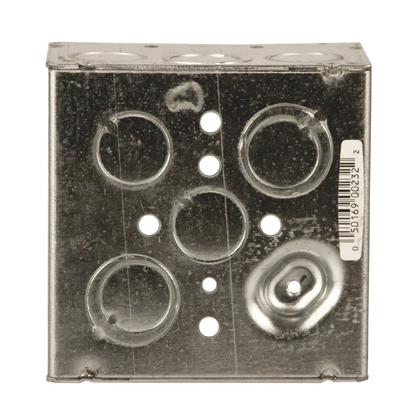 4 in. Square Box, Welded, 2-1/8 in. Deep, Ten 1/2 in KO's & Six TKO's, Raised Ground