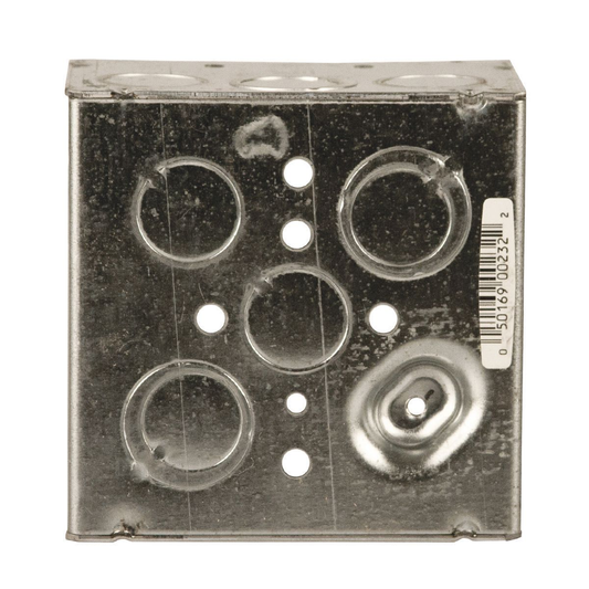 4 in. Square Box, Welded, 2-1/8 in. Deep, Ten 1/2 in KO's & Six TKO's, Raised Ground