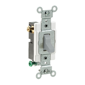 15 Amp, 120/277 Volt, Toggle  3-Way AC Quiet Switch,  Commercial Spec Grade, Grounding, Side Wired, - Gray